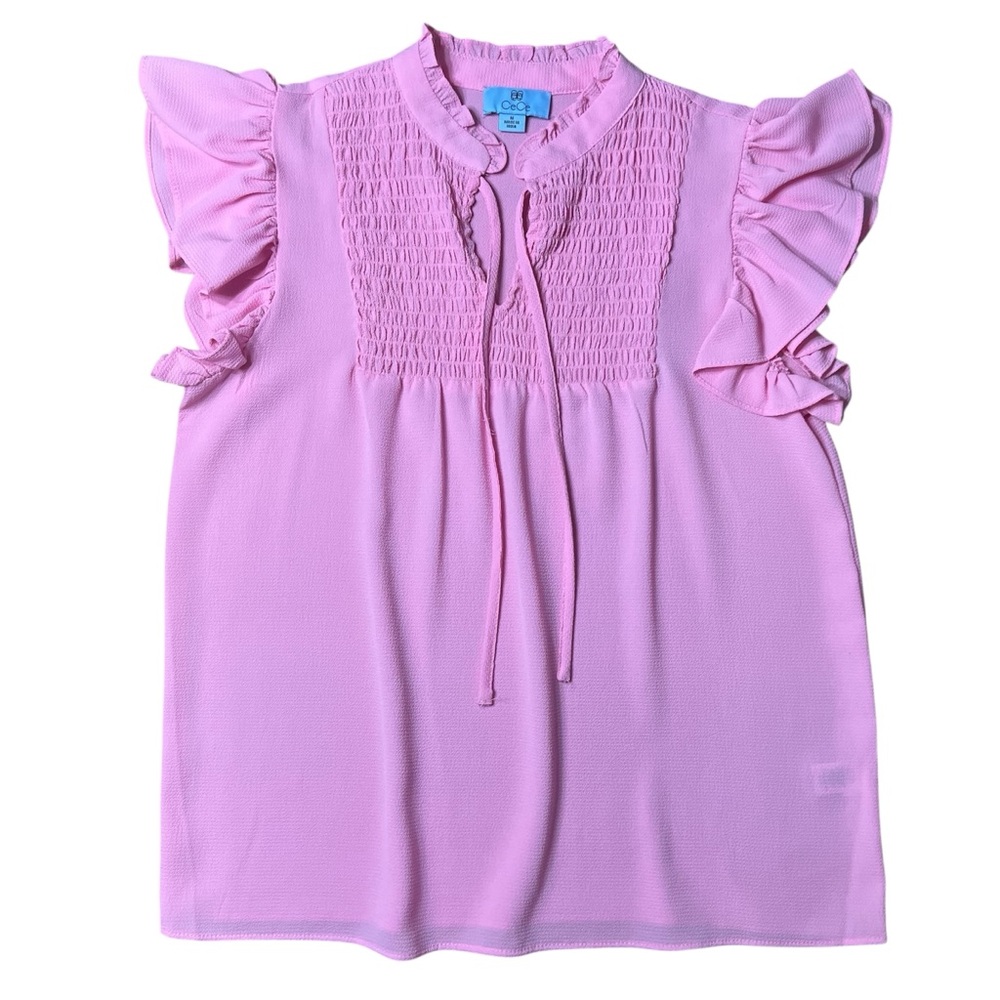 CeCe Pink Blouse with Ruffle sleeves and tie neck Size Medium